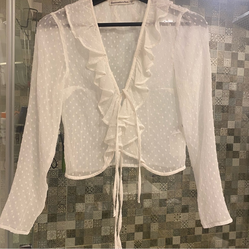 Abercrombie & Fitch Sheer White Ruffled Blouse